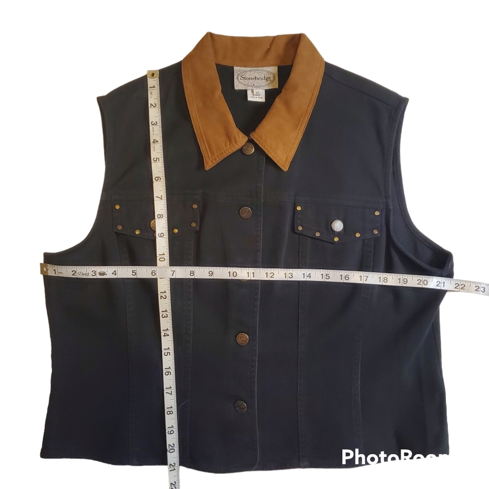 Vintage 90s Women Black Denim Vest XL - Picture 3 of 4